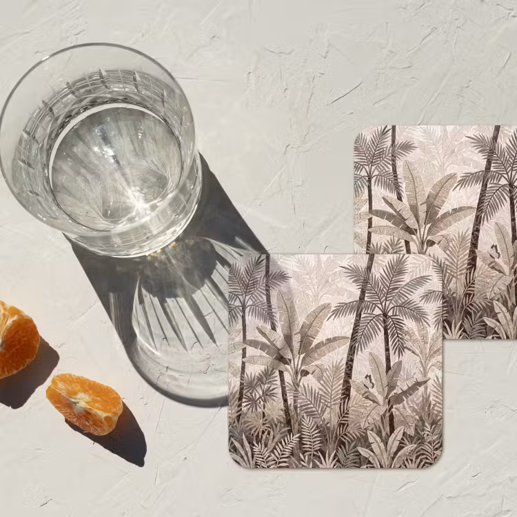Natuur - Bladeren - Landschap - Mozaïek - Beige onderzetter kurk middel -sfeer4