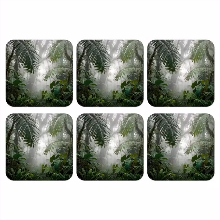 Natuur - Jungle - Mist - Tropisch - Groen onderzetter kurk middel -3d