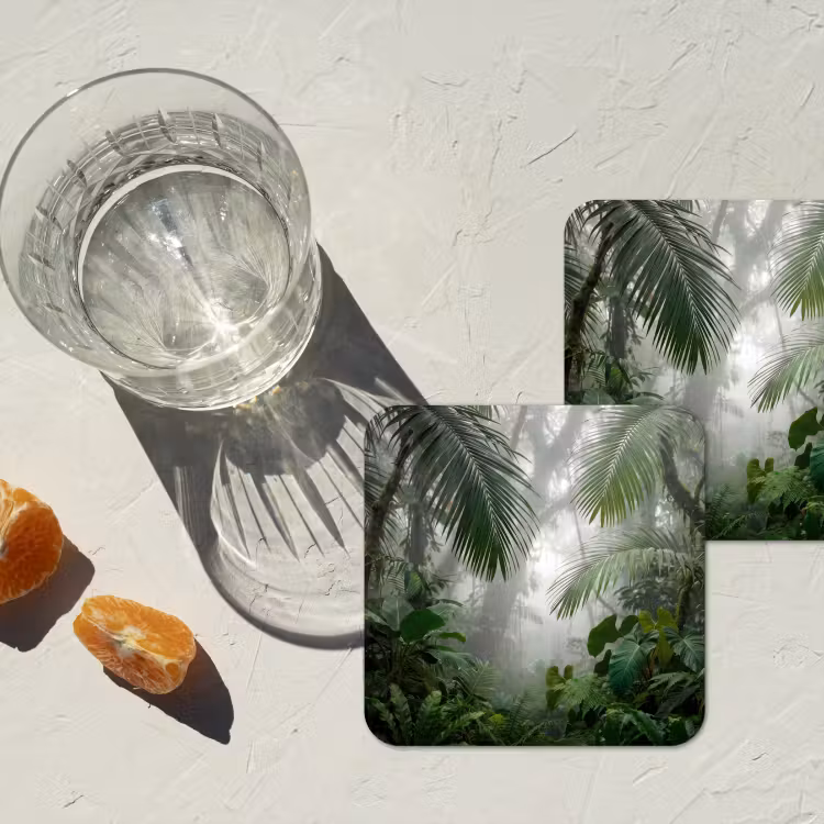Natuur - Jungle - Mist - Tropisch - Groen onderzetter kurk middel -sfeer4