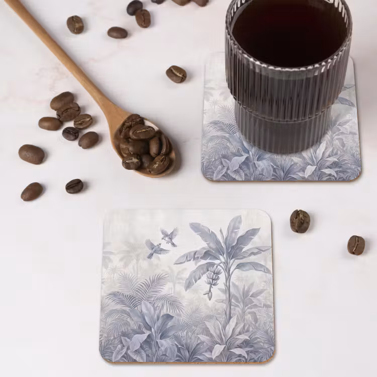 Natuur - Vogel - Jungle - Illustratie - Blauw onderzetter kurk middel -sfeer2