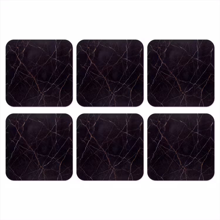 Natuursteen - Marmerpatroon - Abstract - Modern - Zwart - Goud onderzetter kurk middel -3d