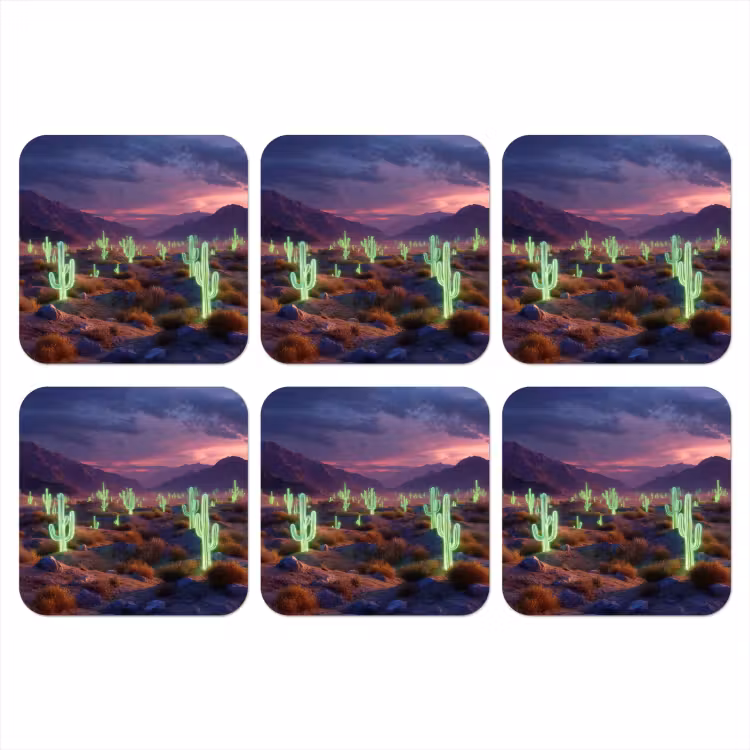 Neon cactussen - Woestijn - Zonsondergang onderzetter kurk middel -3d