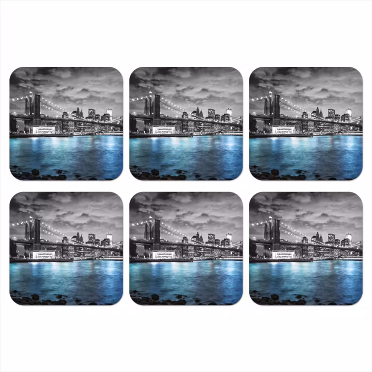 New York - Skyline - Stad - Blauw onderzetter kurk middel -3d