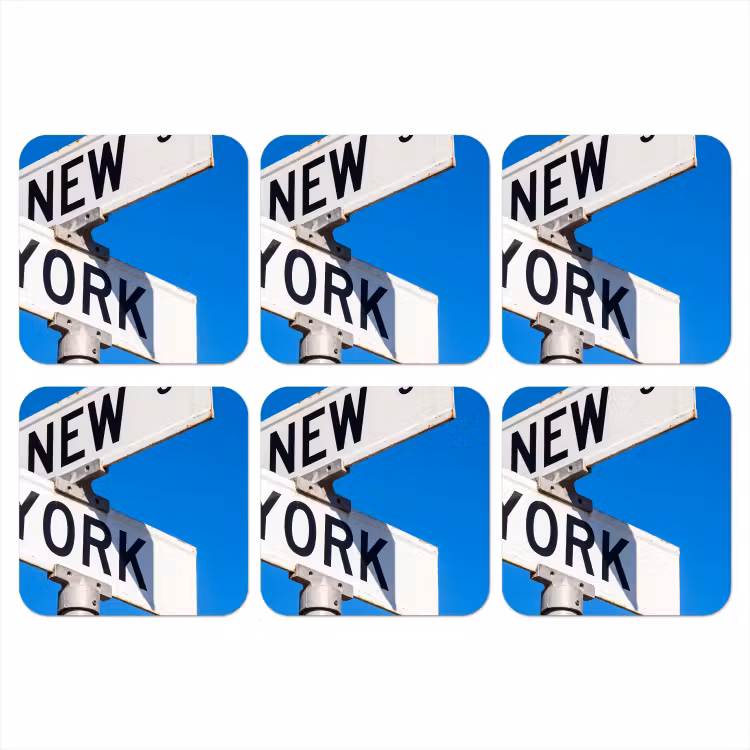New York - Straatbord - Stad - Urban - Blauw onderzetter kurk middel -3d