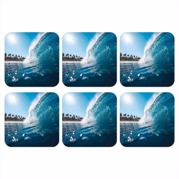 Oceaan - Golf - Strand - Natuur - Blauw onderzetter kurk middel -3d