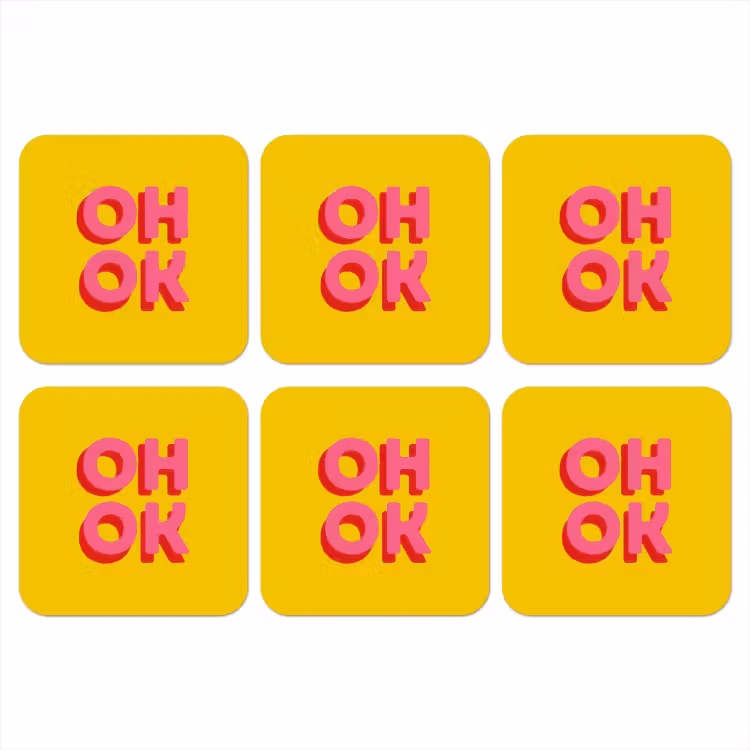 Oh ok - 3D - Geel - Roze onderzetter kurk middel -3d