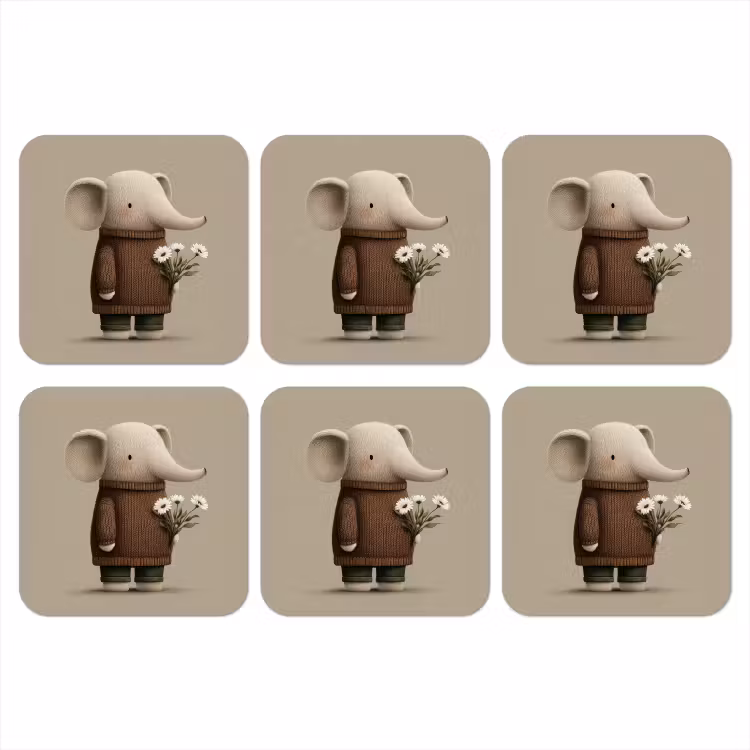 Olifant - Witte bloemen - Kindvriendelijk onderzetter kurk middel -3d