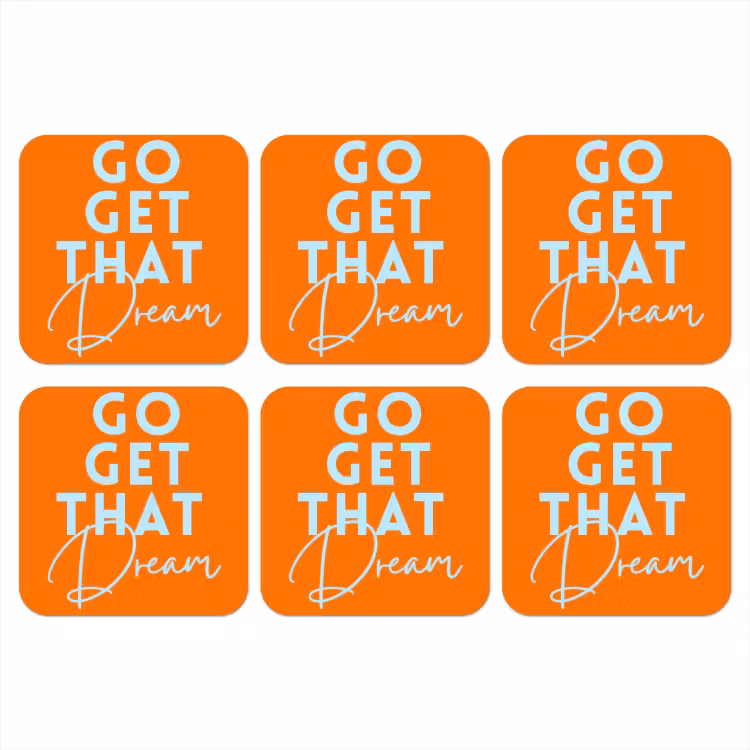 Oranje - Blauw - Go get that dream onderzetter kurk middel -3d
