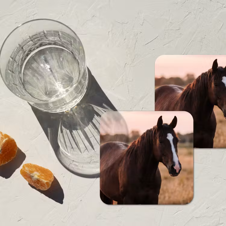Paard - Zonsondergang - Bruin onderzetter kurk middel -sfeer4