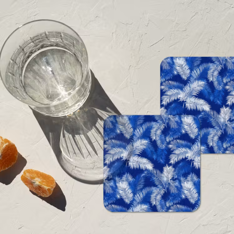 Palmblad - Patroon - Blauw onderzetter kurk middel 366 -sfeer4