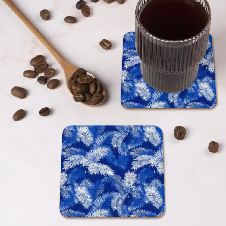 Palmblad - Patroon - Blauw onderzetter kurk middel 366 -sfeer2