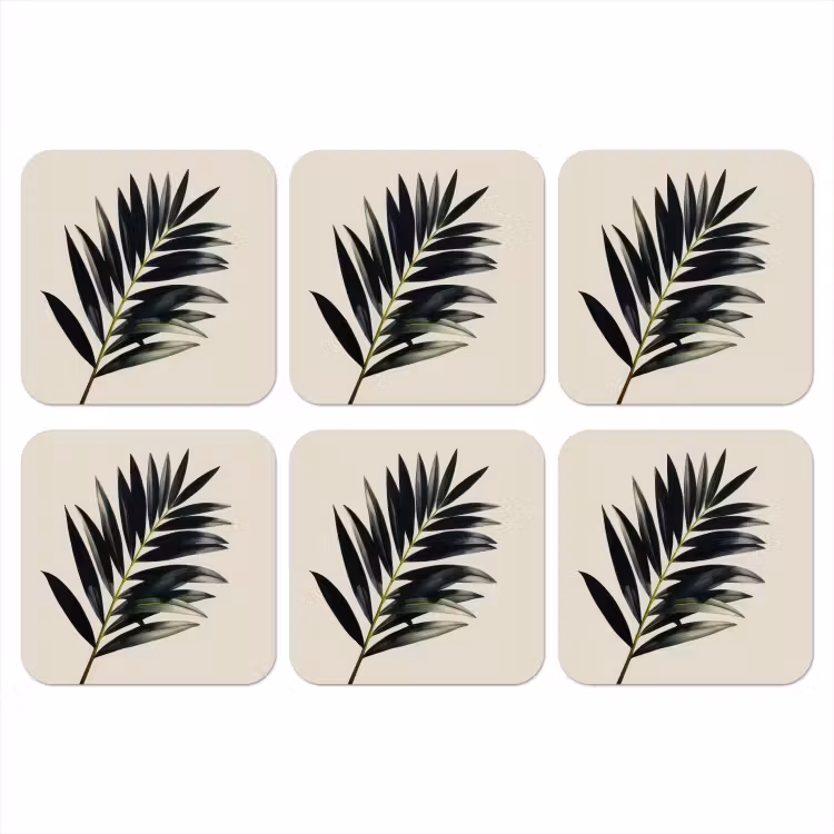 Palmblad - Subtiel - Groen - beige onderzetter kurk middel -3d
