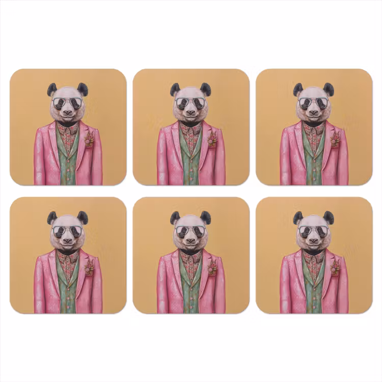 Panda - Pak - Zonnebril - Blauw onderzetter kurk middel -3d