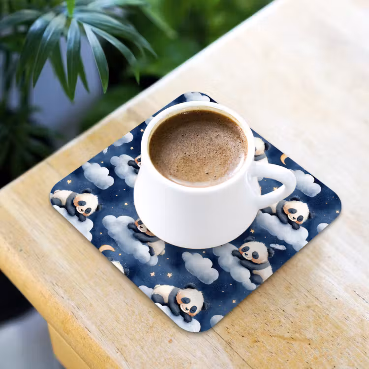 Panda's - Slapen - Blauw onderzetter kurk middel 366 -sfeer5