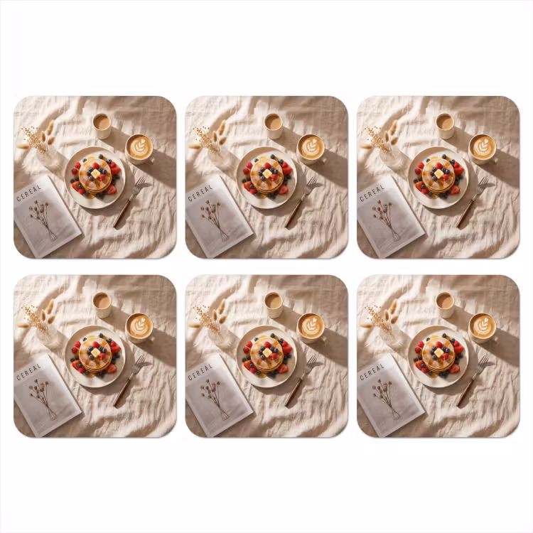 Pannenkoeken - Bessen - Ontbijt - Modern - Beige onderzetter kurk middel -3d