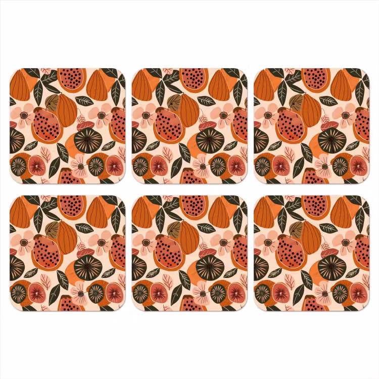 Papaja - Bloesem - Oranje onderzetter kurk middel 366 -3d