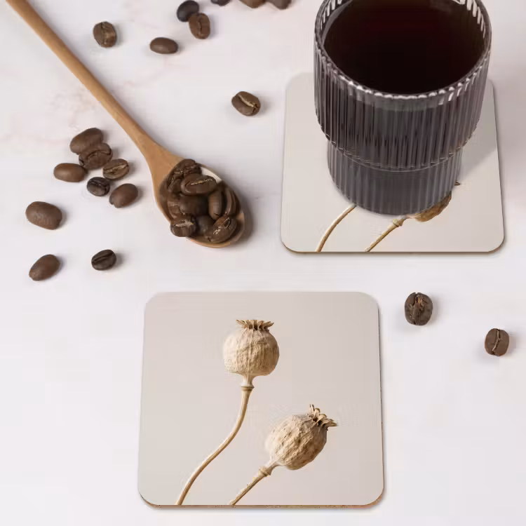 Papaverbollen - Droogbloemen - Minimalistisch - Beige - Rustig onderzetter kurk middel -sfeer2