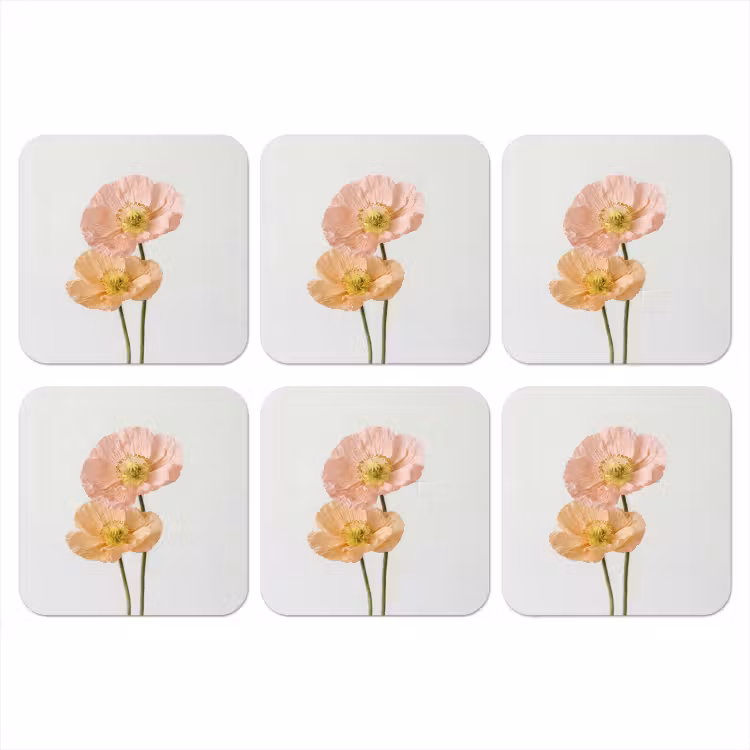 Papavers - Botanisch - Roze onderzetter kurk middel -3d