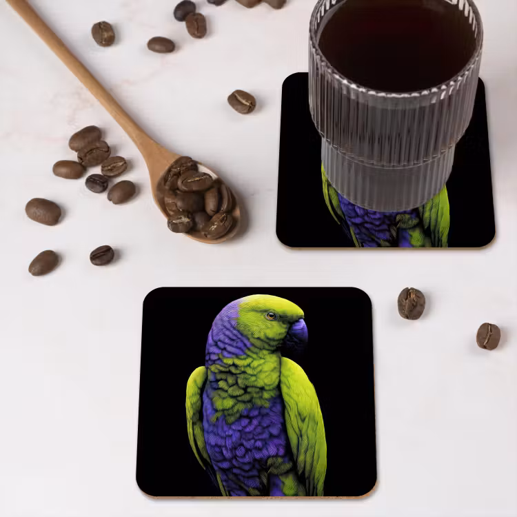 Papegaai - Veren - Opvallend - Groen onderzetter kurk middel -sfeer2