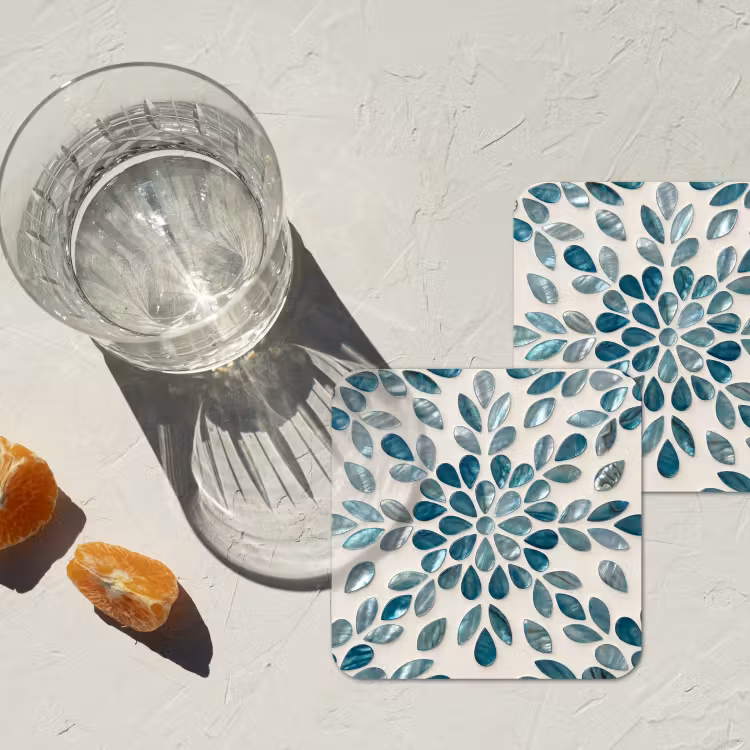 Patroon - Bladeren - Abstract - Modern - Turquoise onderzetter kurk middel -sfeer4