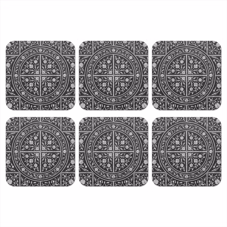 Patroon - Bloemmotief - Decoratie - Klassiek - Zwart onderzetter kurk middel -3d