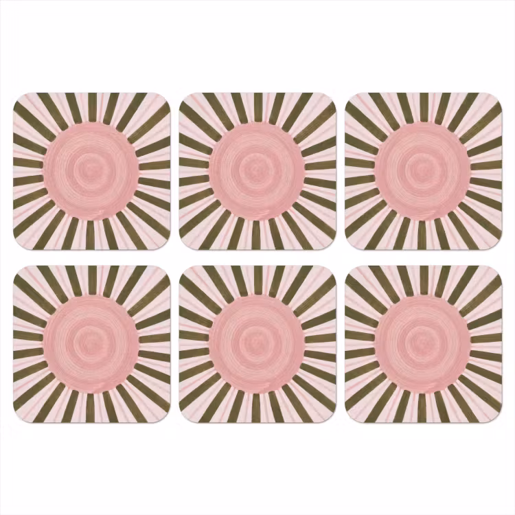 Patroon - Cirkel - Stralen - Abstract - Roze onderzetter kurk middel -3d