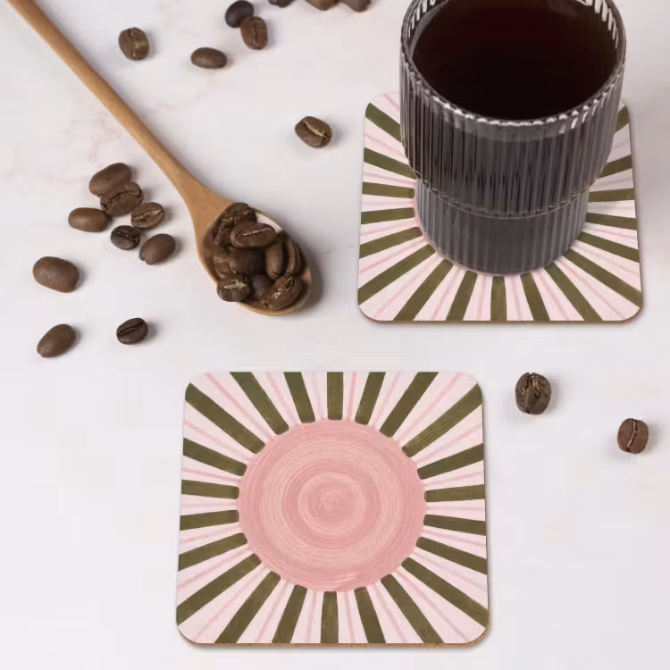Patroon - Cirkel - Stralen - Abstract - Roze onderzetter kurk middel -sfeer2