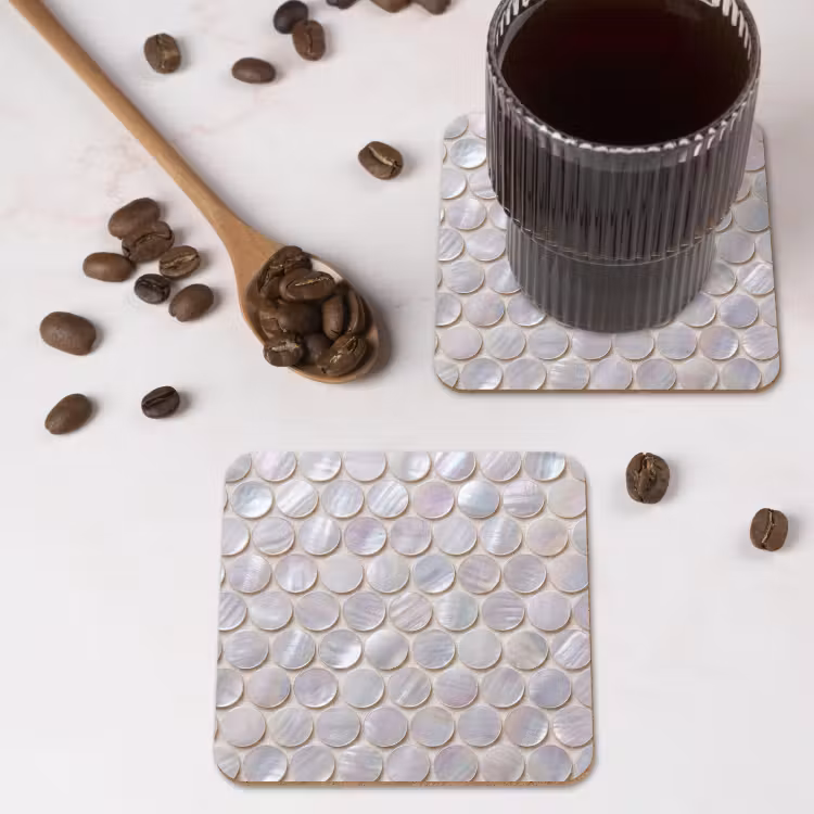 Patroon - Cirkels - Abstract - Modern - Wit onderzetter kurk middel -sfeer2
