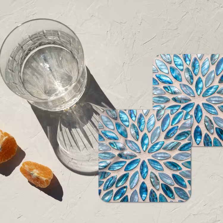 Patroon - Glans - Abstract - Blauw - Decoratie onderzetter kurk middel -sfeer4
