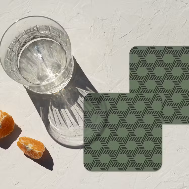 Patroon - Groen - Geometrisch onderzetter kurk middel 366 -sfeer4