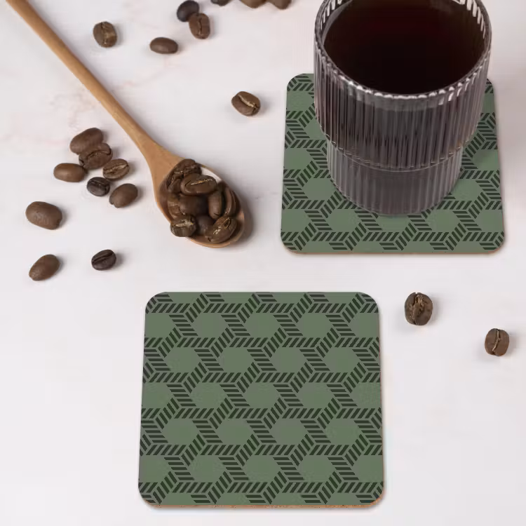 Patroon - Groen - Geometrisch onderzetter kurk middel 366 -sfeer2