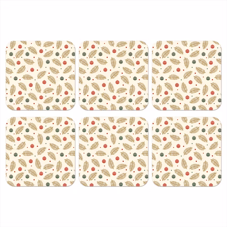 Patroon - Kerst - Symbolen - Beige onderzetter kurk middel 366 -3d