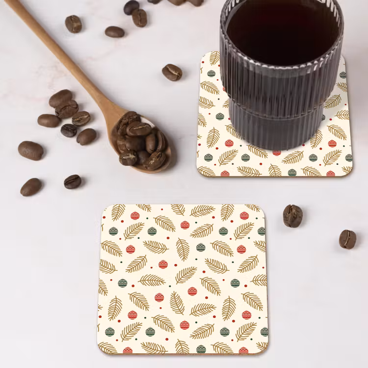Patroon - Kerst - Symbolen - Beige onderzetter kurk middel 366 -sfeer2