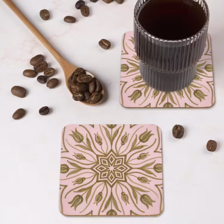 Patroon - Mandala - Decoratie - Abstract - Groen onderzetter kurk middel -sfeer2