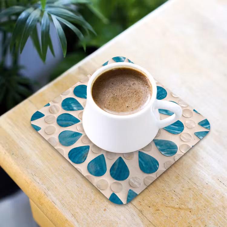 Patroon - Mozaïek - Schelpen - Abstract - Turquoise onderzetter kurk middel -sfeer5