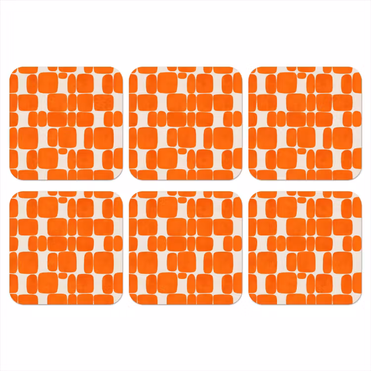 Patroon - Retro - Oranje onderzetter kurk middel 366 -3d