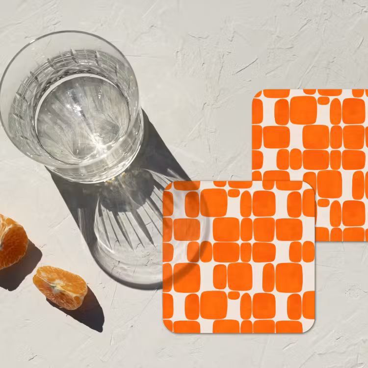 Patroon - Retro - Oranje onderzetter kurk middel 366 -sfeer4
