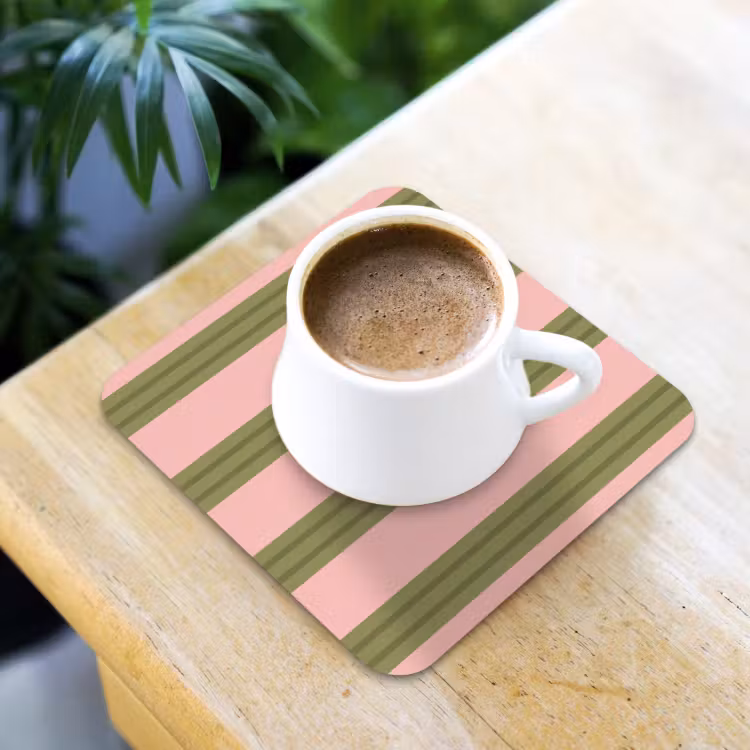 Patroon - Strepen - Abstract - Roze - Groen onderzetter kurk middel -sfeer5