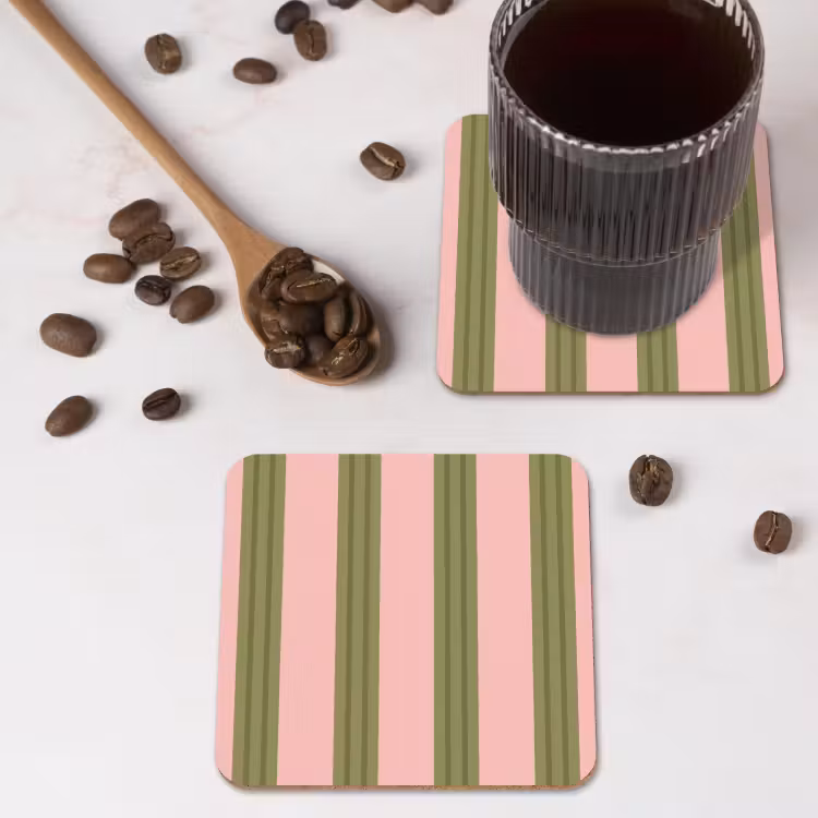 Patroon - Strepen - Abstract - Roze - Groen onderzetter kurk middel -sfeer2