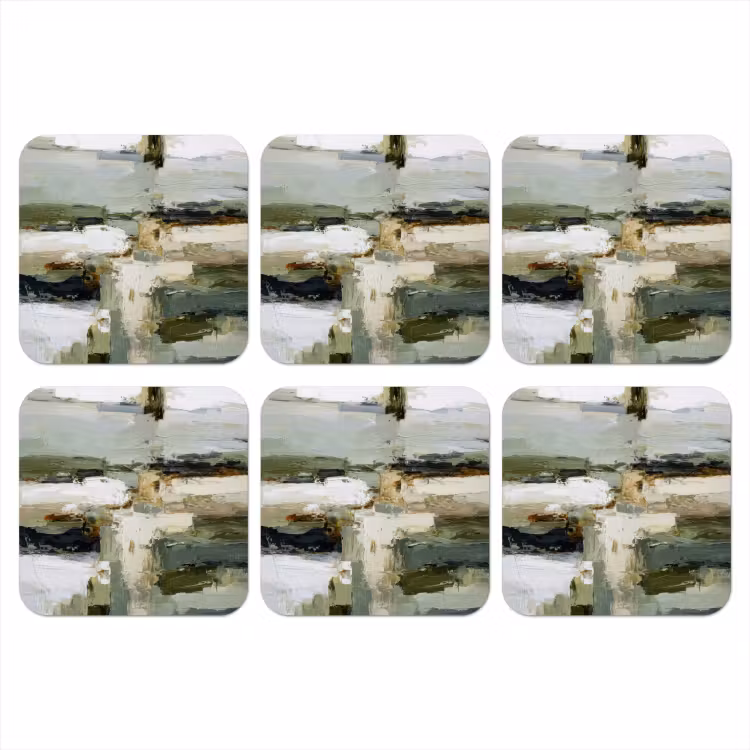 Penseelstreken - Groen - Abstract - Japandi onderzetter kurk middel -3d