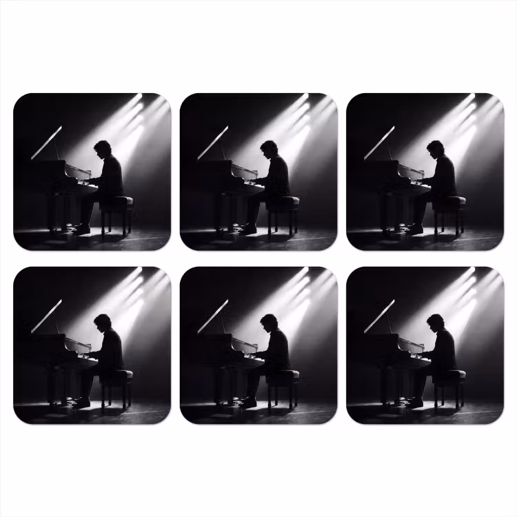 Persoon - Piano - Muziek - Zwart-wit - Podium onderzetter kurk middel -3d