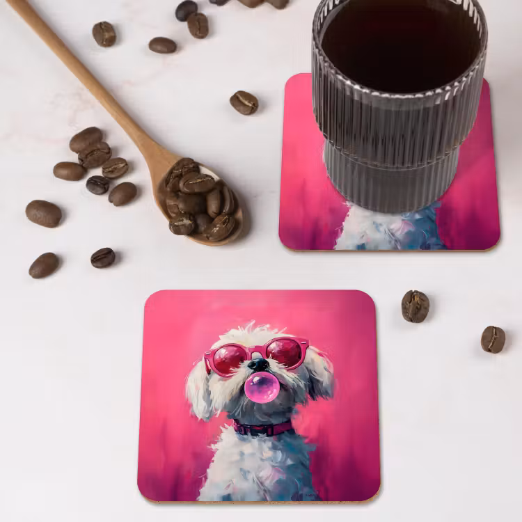 Pink - Hond - Bubbel onderzetter kurk middel -sfeer2