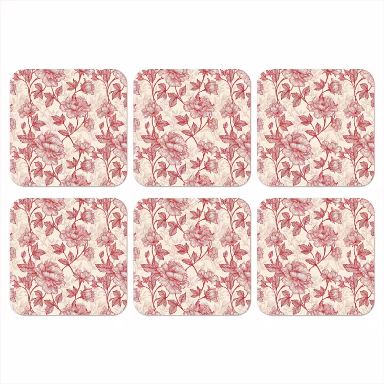Pioenrozen - Modern - Rood onderzetter kurk middel 366 -3d