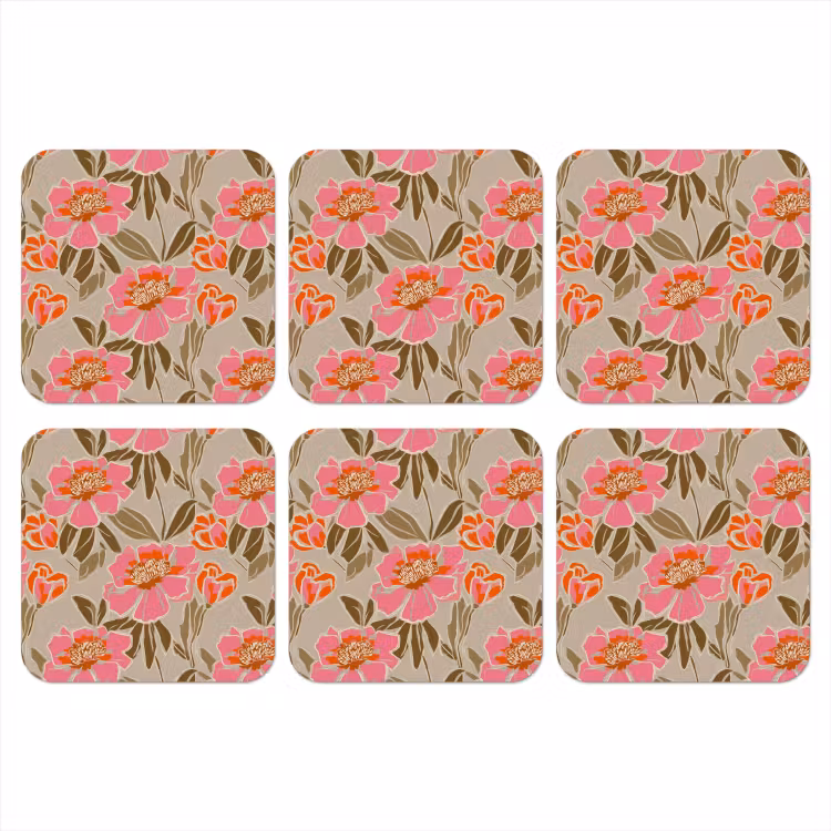 Pioenrozen - Patroon - Roze onderzetter kurk middel 366 -3d