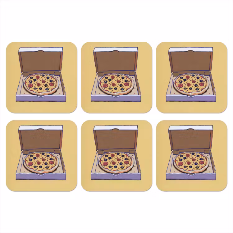 Pizza - Doos - Salami - Illustratie onderzetter kurk middel -3d