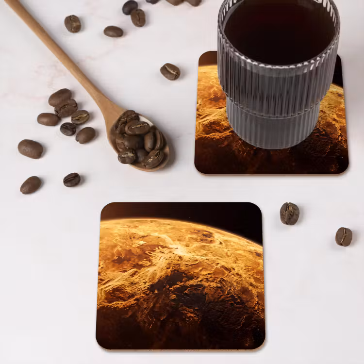 Onderzetter - Planeet - Ruimte - Oranje - Planeet - Ruimte - Oranje onderzetter kurk middel