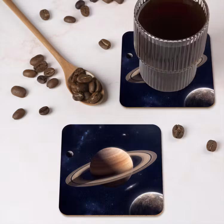 Planeten - Saturnus - Ruimte onderzetter kurk middel -sfeer2