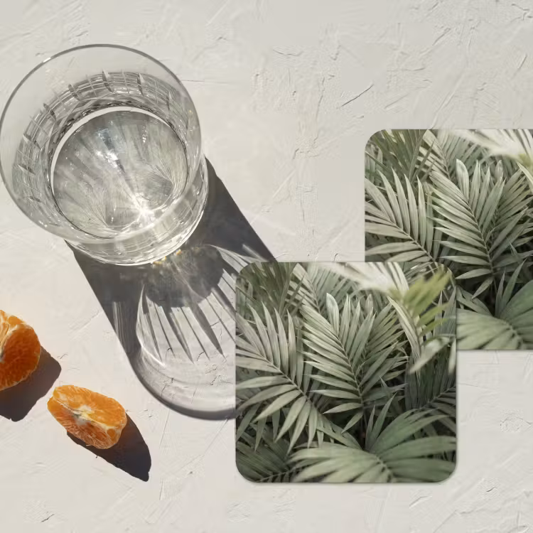 Plant - Palmbladeren - Natuur - Groen onderzetter kurk middel -sfeer4
