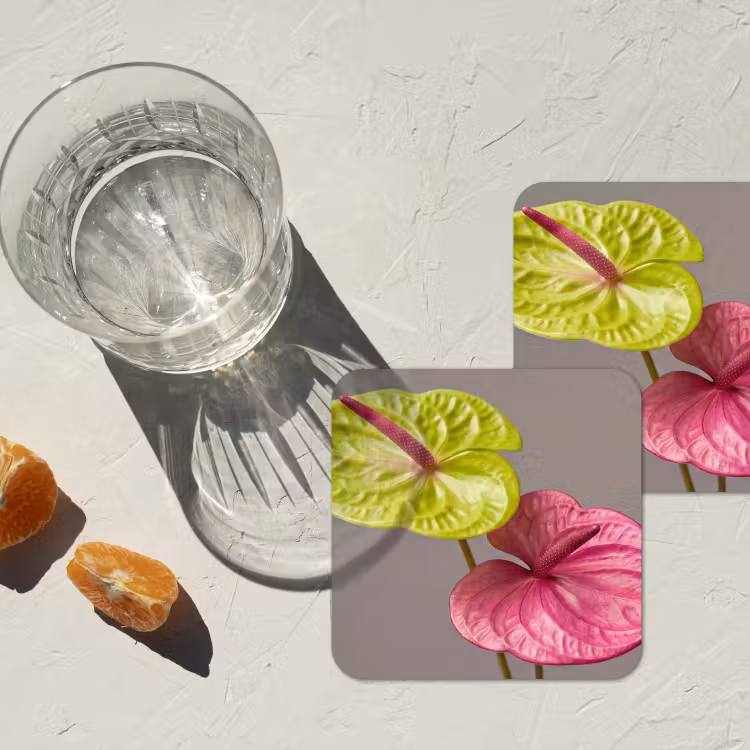 Planten - Anthurium - Groen - Roze onderzetter kurk middel -sfeer4