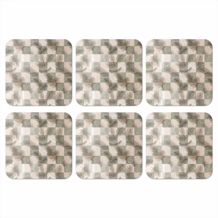 Planten - Bladeren - Marmer - Modern - Groen onderzetter kurk middel -3d